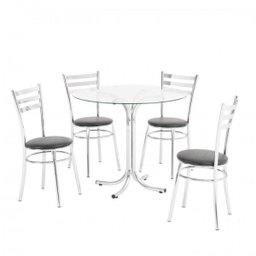 Conjunto Mesa Redonda Tampo de Vidro e 4 Cadeiras Assento Estofado  - 2