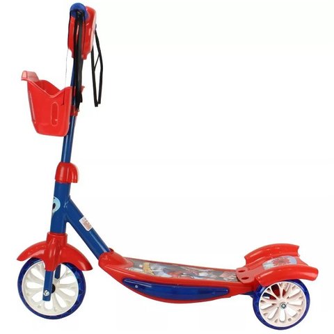 Patinete Homem Aranha Cestinha 3 Rodas com Led e Som Bbr Toys