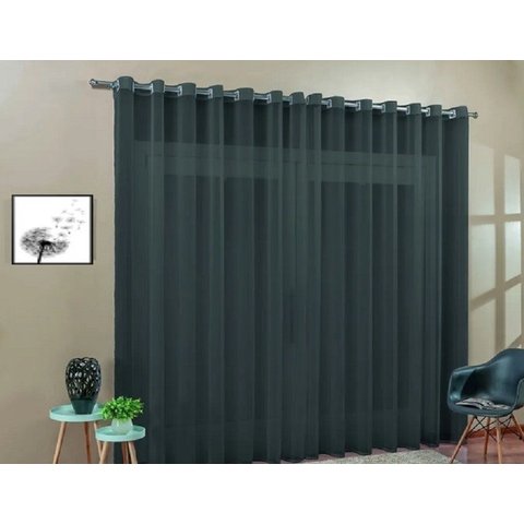 Cortina Voil Sala Ou Quarto 3,00x2,80 Ilhós Cromado:Preto