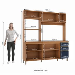 Cozinha Compacta Luna Kappesberg 3 Peças Canela/azul Profundo 192,5cm - 3