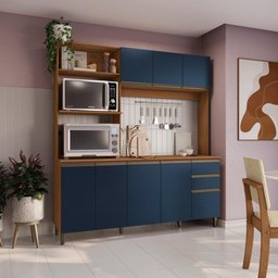 Cozinha Compacta Luna Kappesberg 3 Peças Canela/azul Profundo 192,5cm - 1