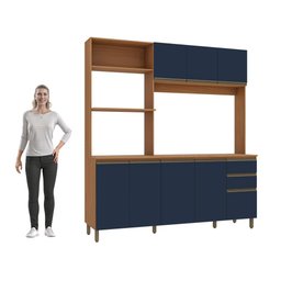 Cozinha Compacta Luna Kappesberg 3 Peças Canela/azul Profundo 192,5cm - 8
