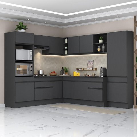 Armário de Cozinha Completa de Canto com Rodapé Veneza Multimóveis Mp2082.895 Preto