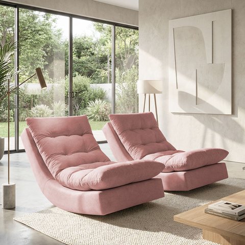 Kit 2 Poltronas com Leve Balanço Bouclé Premium de Luxo Balance para Sala Quarto Área de Leitura Con