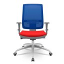 Ver imagem 1 de Cadeira Brizza Diretor Grafite Tela Azul com Assento Aero Vermelho Base Autocompensador Aluminio -