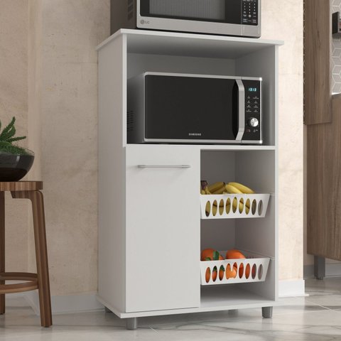Balcão de Cozinha para Forno e Fruteira com 2 Cestos Branco