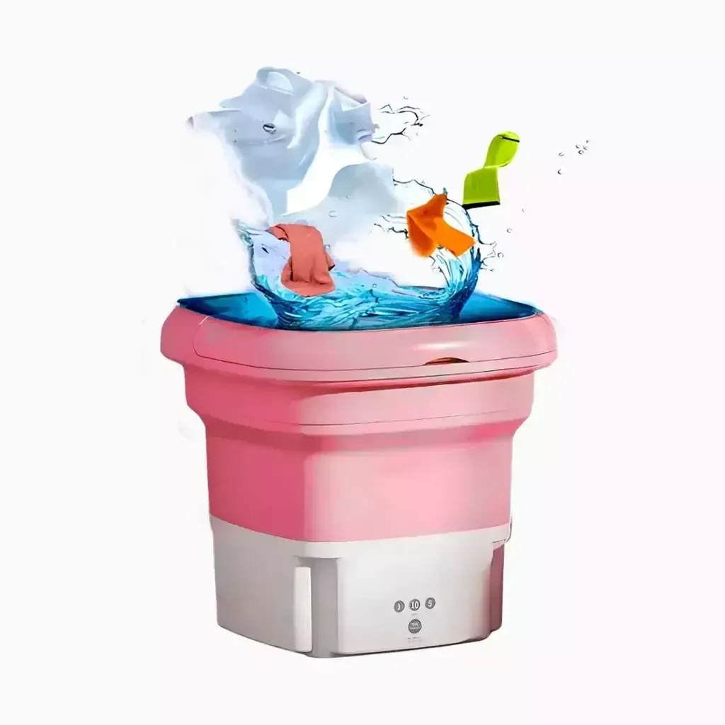 Mini Máquina de Lavar Roupa Portátil Dobrável - Rosa - 3