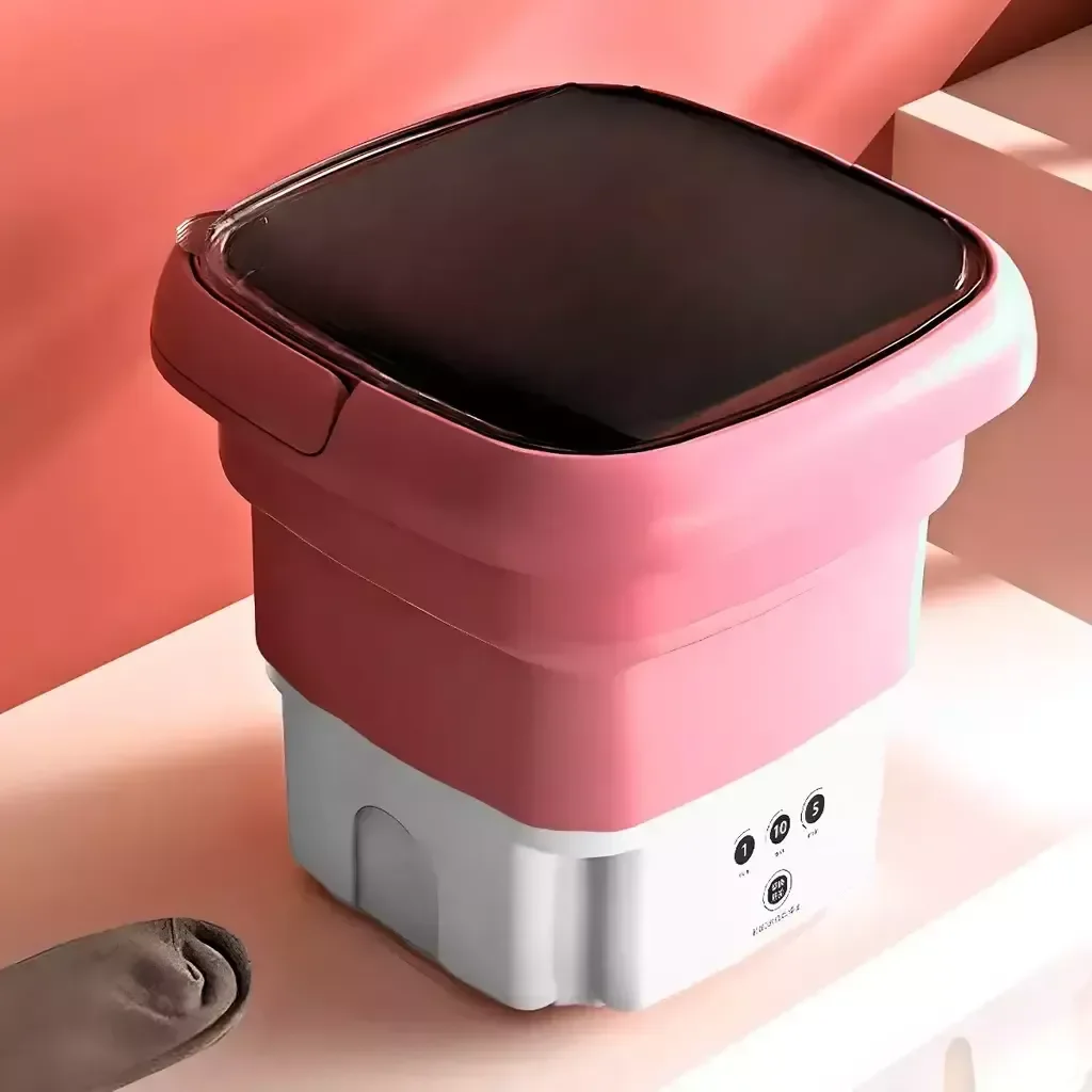 Mini Máquina de Lavar Roupa Portátil Dobrável - Rosa