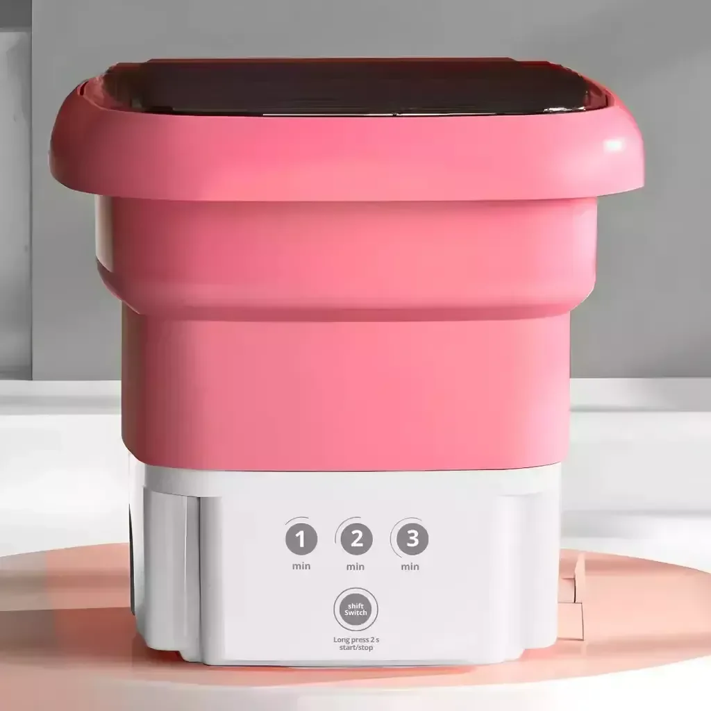 Mini Máquina de Lavar Roupa Portátil Dobrável - Rosa - 2
