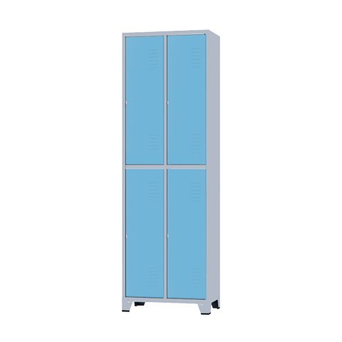 Armário Roupeiro de Aço para Vestiário 4 Portas Locker Azul Claro com Chave
