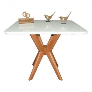 Mesa Jantar Pandora Tampo Retangular Laca com Vidro 100x70cm Branco