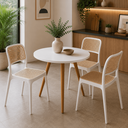 Ver imagem 2 de Conjunto Mesa de Jantar Redonda 70cm com 3 Cadeiras Mônaco Rattan - Branco e Nude