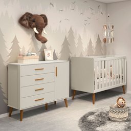 Kit Quarto Bebê Berço Americano 2 em 1 e Comoda Sapateira Isis Areia Fosco Infantil Pés Retrô Reller - 1