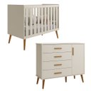 Ver imagem 2 de Kit Quarto Bebê Berço Americano 2 em 1 e Comoda Sapateira Isis Areia Fosco Infantil Pés Retrô Reller