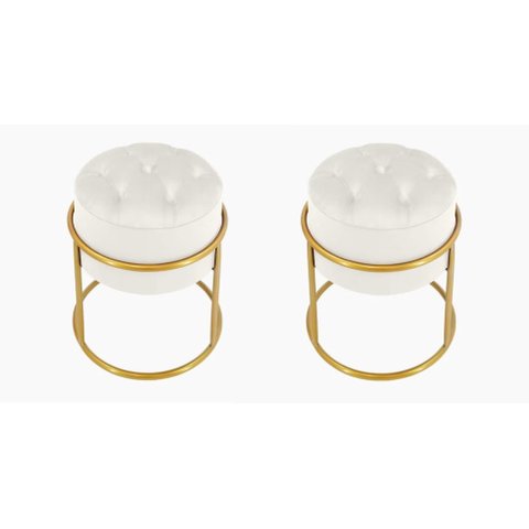 Kit 2 Puff Banqueta Estofado Decorativo Base de Ferro Capitonê Suede Off White Eli Móveis e Decoraçã