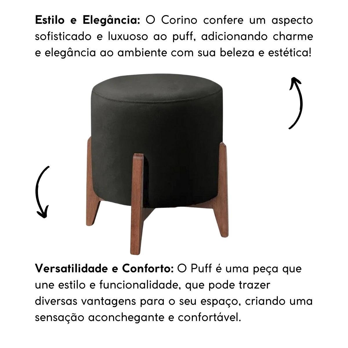 Kit 2 Puff Decorativo para Sala Redondo Luxo Dallas Corino:preto - 5