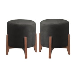 Kit 2 Puff Decorativo para Sala Redondo Luxo Dallas Corino:preto - 1