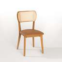 Ver imagem 1 de Cadeira Orgânica Fluire Tela Sextavada Assento Estofado Courino Caramelo Madeira Maciça Cor Freijó