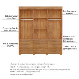 Guarda Roupa Casal 3 Portas de Correr 9 Gavetas Itapema Ll Cedro Areia - Saga Decor - 3