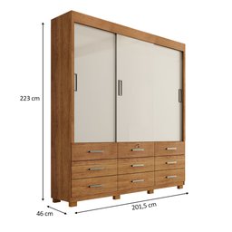 Guarda Roupa Casal 3 Portas de Correr 9 Gavetas Itapema Ll Cedro Areia - Saga Decor - 4
