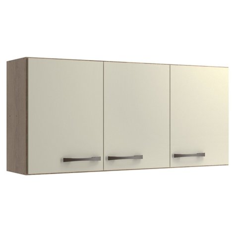 Armário Multiuso Aéreo 3 Portas Essencial Bege/Castanho/Off White