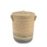 Cesto de Palha Natural Seagrass Cilíndrico com Tampa G Azul Lili Casa Único - 1