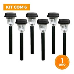 Kit 06 Luminárias Espeto Solar Decoração Led Preto Abs Verde - 2