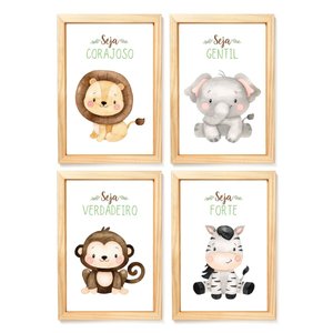 Kit 3 Quadros Decorativos - Safari Aquarela :Pinus