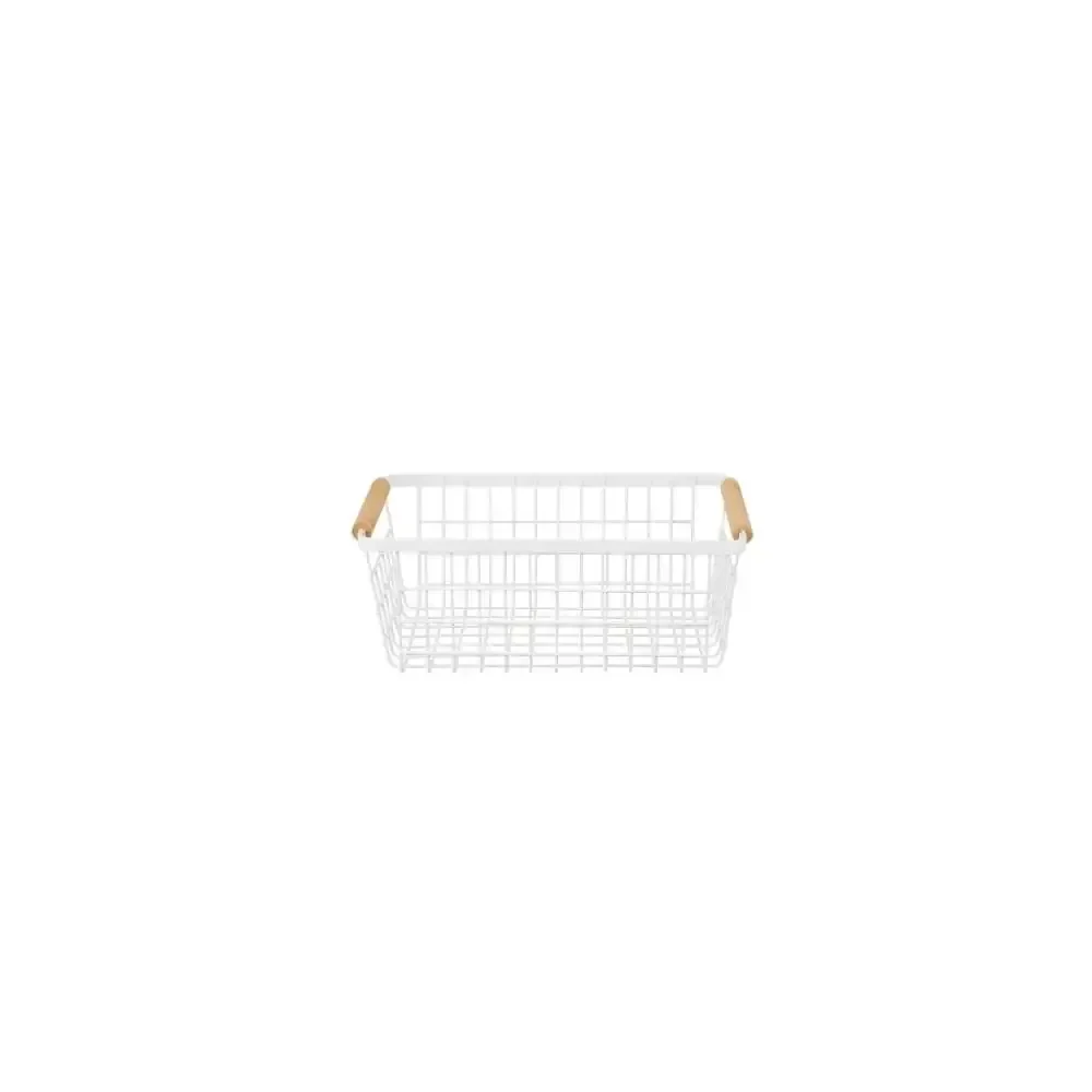 Cesto de Metal com Alça de Bambu 29x18,5x11,5cm