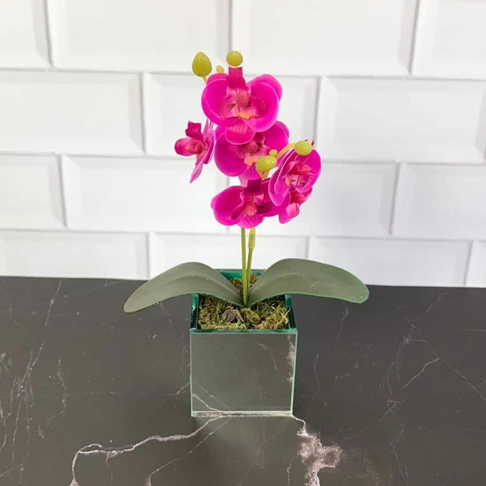 Arranjo de Orquídea Artificial Com Vaso de Vidro Espelhado:Rosa - 2