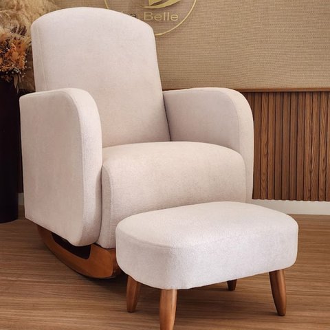 Poltrona Amamentação Organica - Organite com Puff Canoa Boucle Bege- Larbelle Móveis