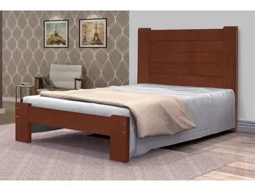 Cama King Size Malbec de Madeira Maciça Angelim Pedra/Tauari Castanho