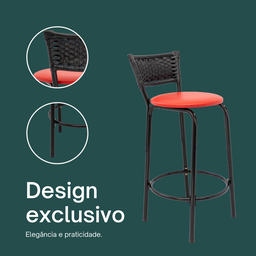 Kit 4 Banquetas para Balcão Cozinha Gourmet Junco Preto Bancada Ilha Banco 60cm Itagold - 4