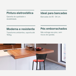 Kit 4 Banquetas para Balcão Cozinha Gourmet Junco Preto Bancada Ilha Banco 60cm Itagold - 5