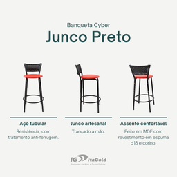 Kit 4 Banquetas para Balcão Cozinha Gourmet Junco Preto Bancada Ilha Banco 60cm Itagold - 3