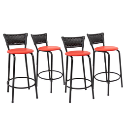 Kit 4 Banquetas para Balcão Cozinha Gourmet Junco Preto Bancada Ilha Banco 60cm Itagold - 1