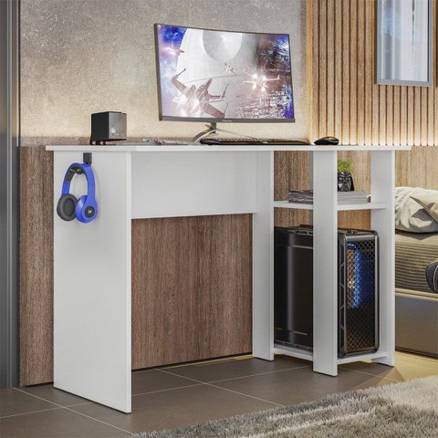 Mesa Gamer Slim para Escritório 108 cm Peternella: Branco