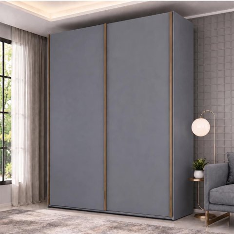 Guarda Roupa Veneto em MDF 183x230cm 2 Portas 3 Gavetas Cinza 1001