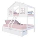 Ver imagem 2 de Beliche Casal/ Solteiro Casinha Dos Sonhos com 02 Gavetas Madeira Maciça Branco/ Rosa Megamobilia