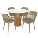Ver imagem 1 de Conjunto Mesa de Jantar Redonda Quiara 100cm Branco com 4 Cadeiras Marcela - Nude Escuro