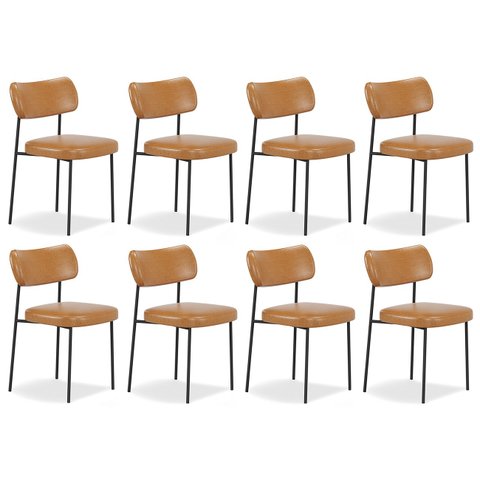 Cadeira de Jantar Estofada Kit 8 Milli A14 Sintético Caramelo - Mpozenato