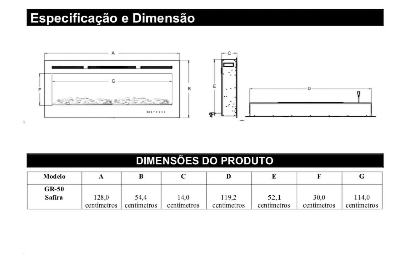 Lareira Elétrica Wgrif Safira - Totalmente Embutida 220v - 6