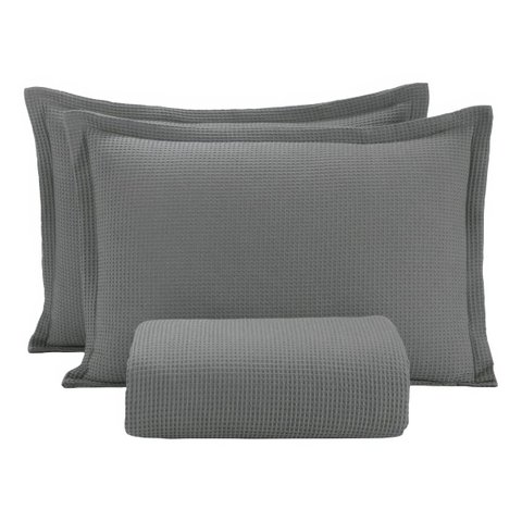Kit Colcha Casal Piquet Cinza 100% Algodão 3 Peças Dohler