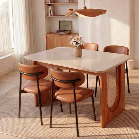 Conjunto de Jantar com Mesa Tali 130cm e 4 Cadeiras Ema CabeCasa MadeiraOriginals Marrom/Bege