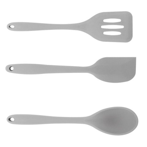 Colher, Espátula Vazada e Espatula de Silicone Cor Cinza 28c Mimo