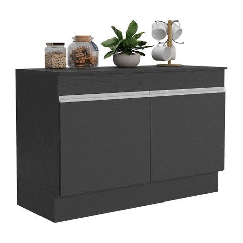 Balcão Cozinha Gabinete Pia 120cm 2 Portas com Rodapé Veneza Multimóveis Mp2239 Preto/branco