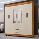 Ver imagem 1 de Guarda Roupa Casal com Espelho 6 Portas 2 Gavetas com Pés 170cm Copacabana Cinamomo/Off White - Benetil