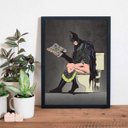Ver imagem 2 de Quadro Decorativo Batman No Banheiro 24x18cm - com vidro:Madeira preta