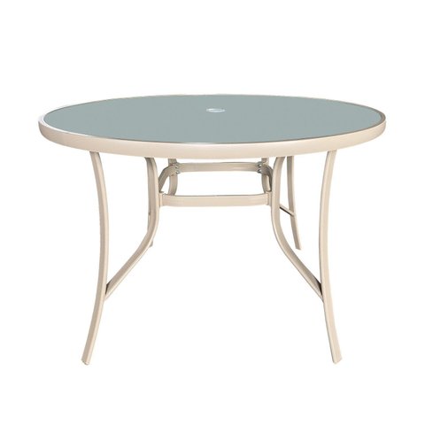 Mesa em Alumínio e Tampo em Vidro Temperado com Furo para Ombrelone Arpoador Bege/Fendi
