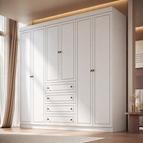 Guarda-Roupa Casal 6 Portas 4 Gavetas Portas em MDF Americano Branco Yescasa